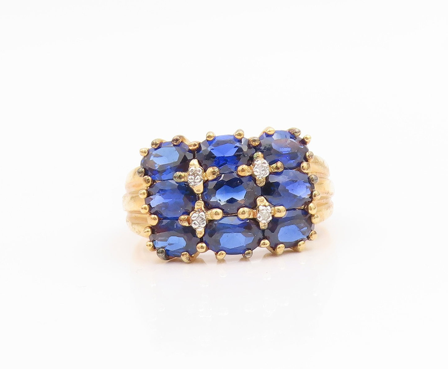 925 Sterling Silver Vintage Ring Gold Plated Sapphire & CZ Cluster Sz 10 RG35329