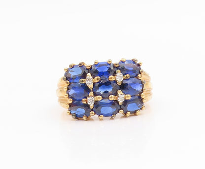 925 Sterling Silver Vintage Ring Gold Plated Sapphire & CZ Cluster Sz 10 RG35329