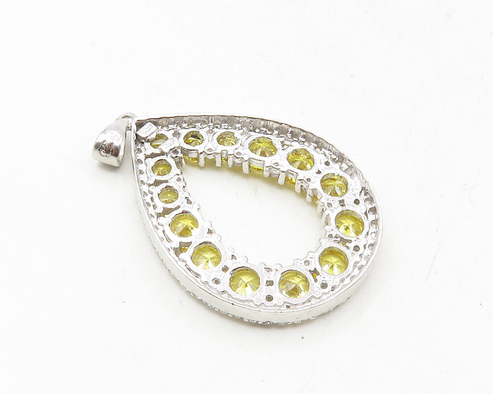 925 Sterling Silver  Shiny Yellow & White Topaz Open Tear Drop Pendant  PT7311