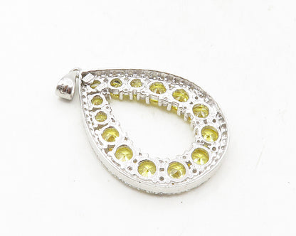 925 Sterling Silver  Shiny Yellow & White Topaz Open Tear Drop Pendant  PT7311