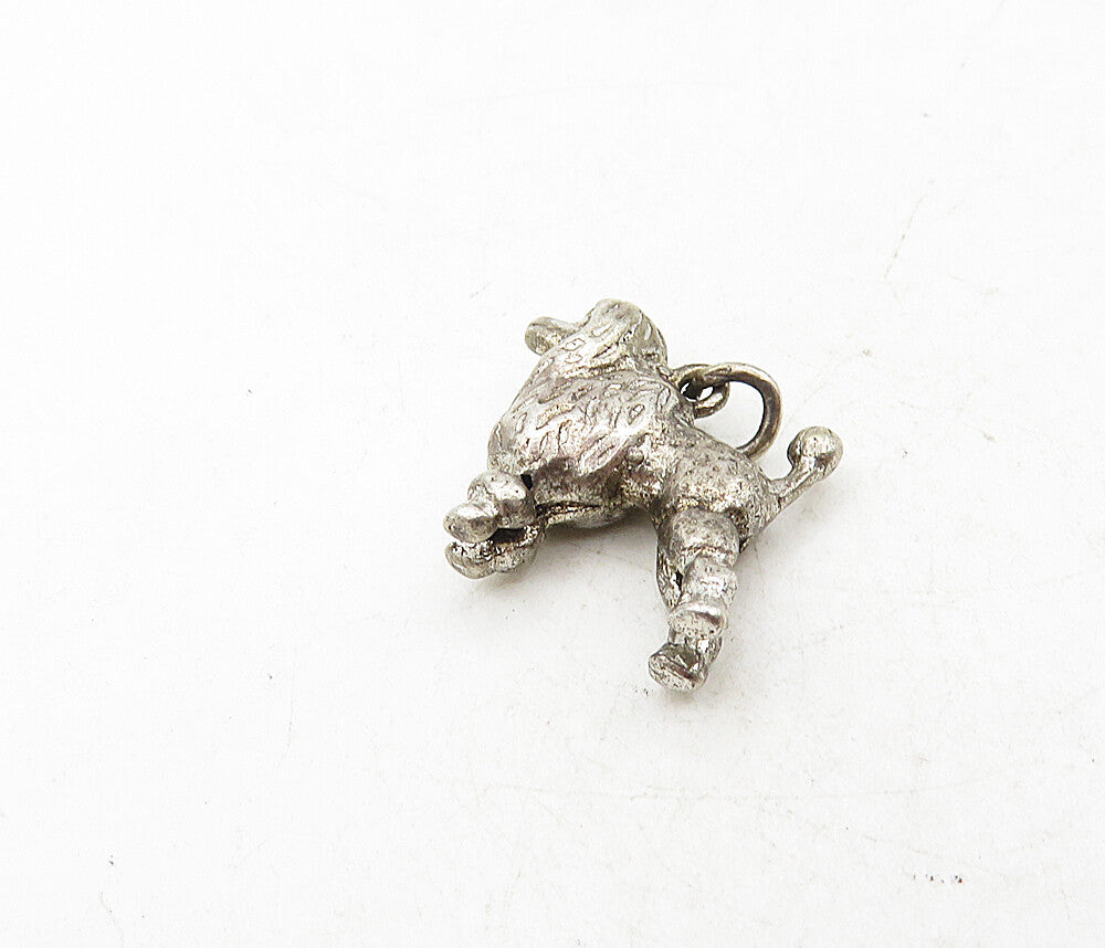 925 Sterling Silver  Vintage Petite Dark Tone Poodle Dog Drop Pendant  PT6823