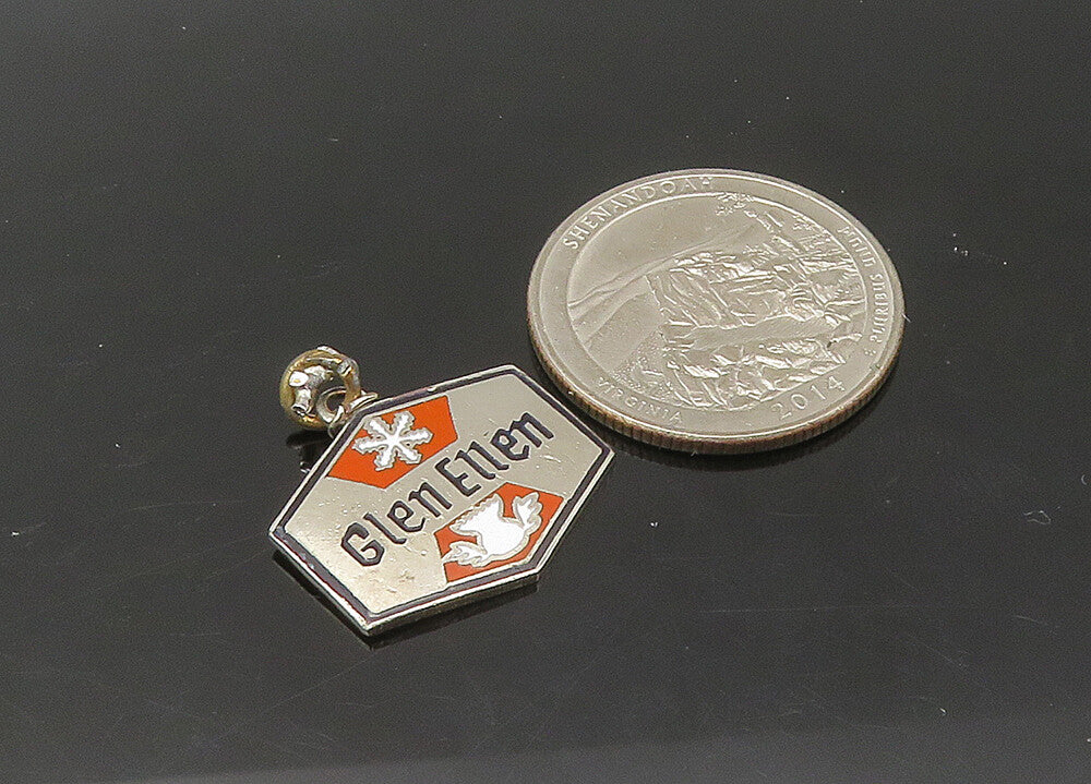 925 Sterling Silver  Vintage Enamel Glen Ellen Souvenir Pendant  PT18322