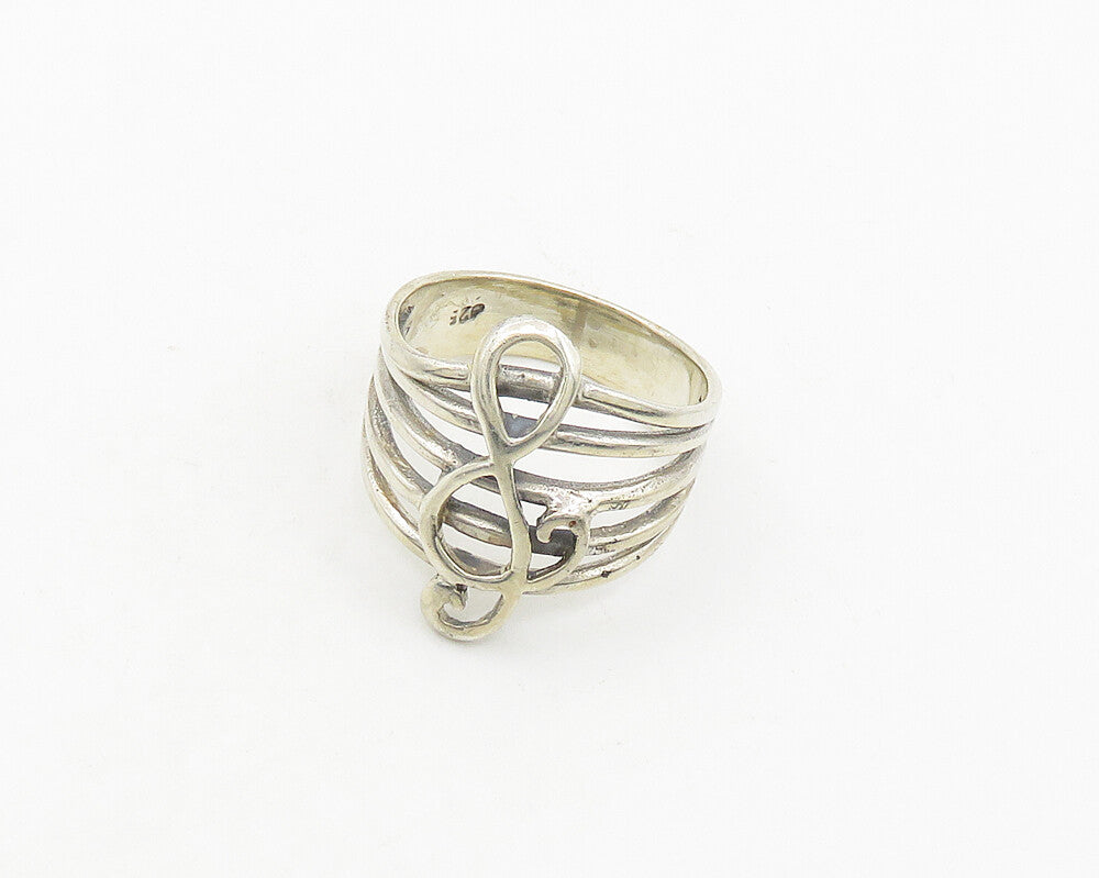 925 Sterling Silver  Vintage Shiny Treble Clef Music Band Ring Sz 6  RG19664