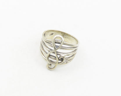 925 Sterling Silver  Vintage Shiny Treble Clef Music Band Ring Sz 6  RG19664