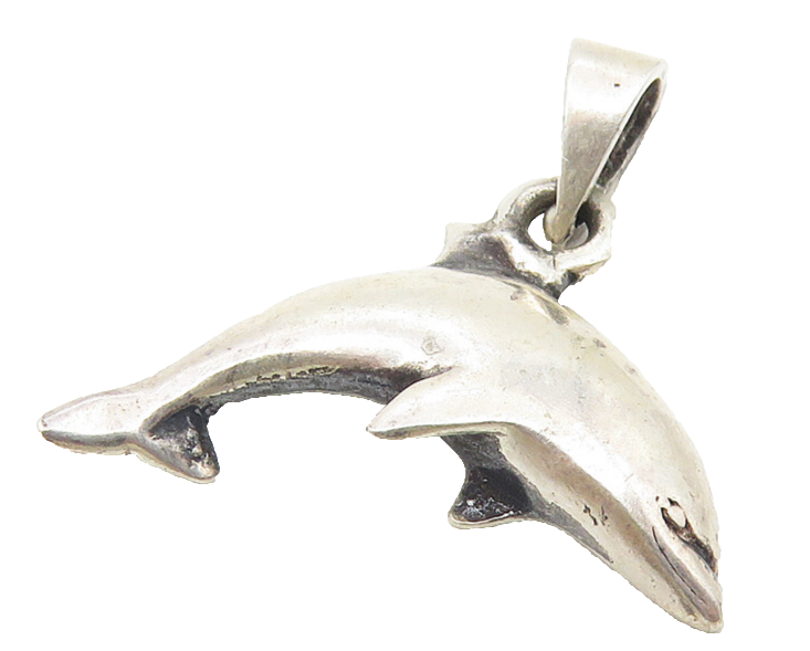 925 Sterling Silver  Vintage Petite Leaping Dolphin Motif Pendant  PT8959