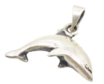 925 Sterling Silver  Vintage Petite Leaping Dolphin Motif Pendant  PT8959