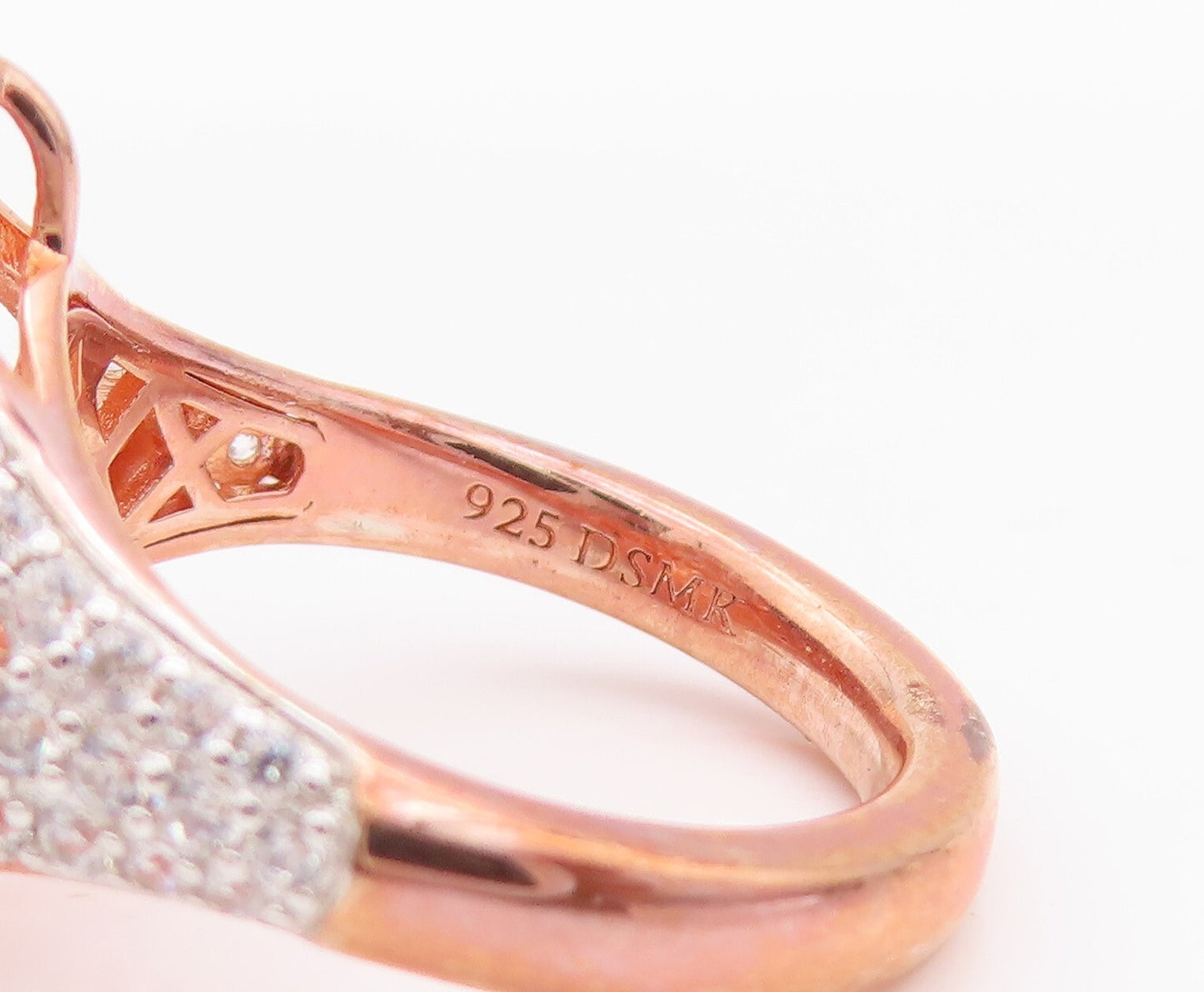 925 Sterling Silver Vintage Ring Rose Gold Plated Drop 2 Tone CZ  Sz 7  RG29321
