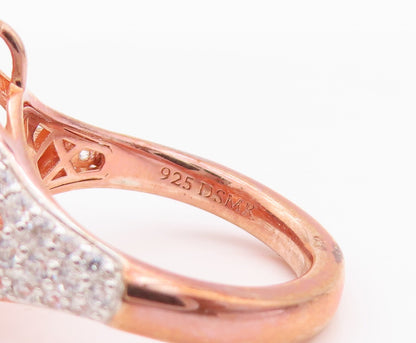 925 Sterling Silver Vintage Ring Rose Gold Plated Drop 2 Tone CZ  Sz 7  RG29321