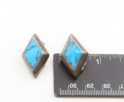 925 Sterling Silver Vintage Earrings MEXICO Turquoise Geometric Clip On  EG14202