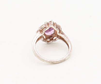 925 Sterling Silver  Vintage Two Tone Multi Cut CZ Floral Ring Sz 7  RG26761