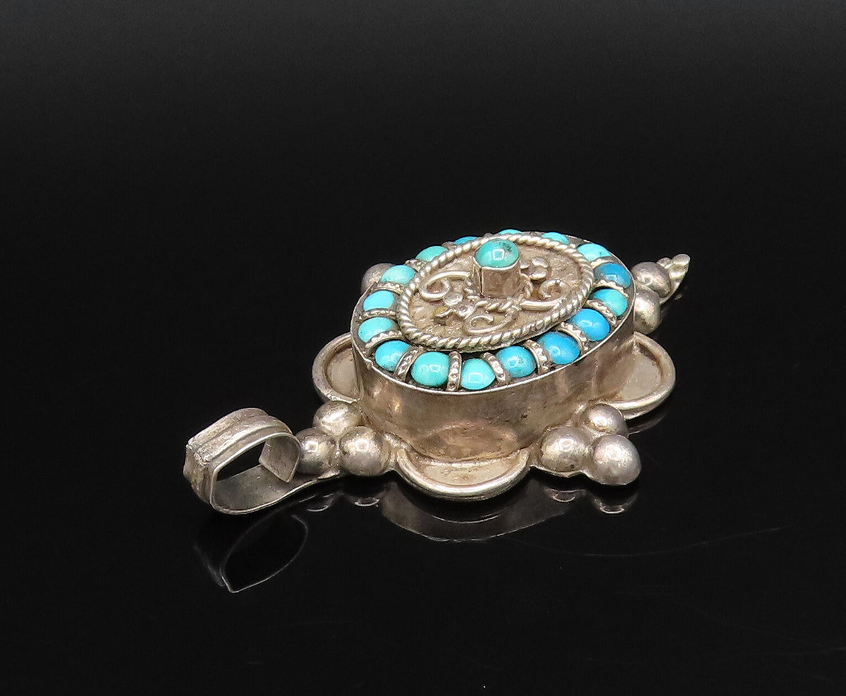925 Sterling Silver Vintage Beaded & Rope Twist Multi Turquoise Pendant  PT21766