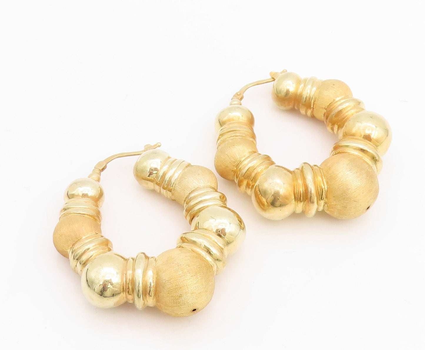 925 Sterling Silver Vintage Earrings Gold Plated Antique Carved Hoops  EG13220