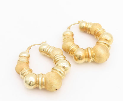 925 Sterling Silver Vintage Earrings Gold Plated Antique Carved Hoops  EG13220