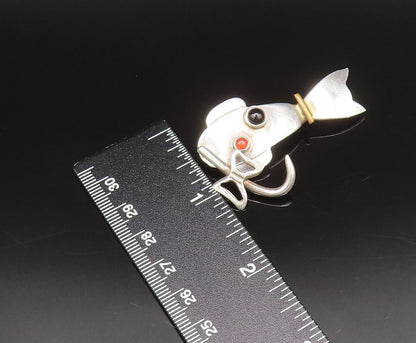 MEXICO 925 Silver  Vintage Onyx & Citrine Cat Brooch Pin (MOVES)  BP10085