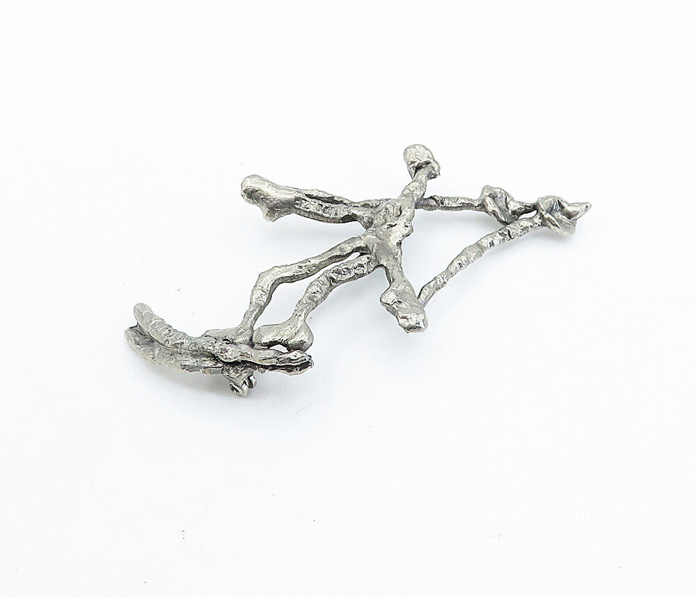 925 Sterling Silver Vintage Dark Tone Modernist Sculpted Brooch Pin BP2685