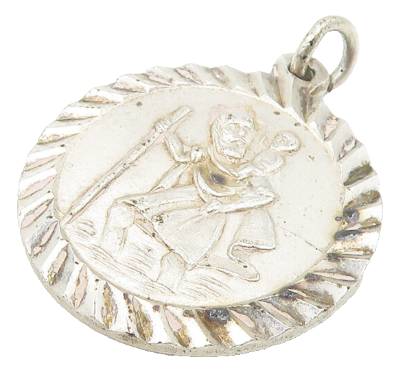 925 Sterling Silver  Vintage Saint Christopher Religious Drop Pendant  PT8734