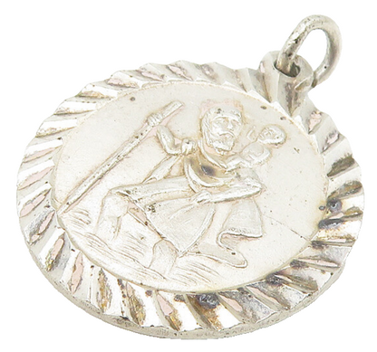 925 Sterling Silver  Vintage Saint Christopher Religious Drop Pendant  PT8734
