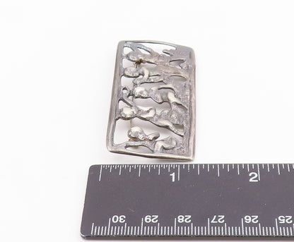 925 Sterling Silver  Vintage Oxidized Children Scene Square Brooch Pin  BP4649