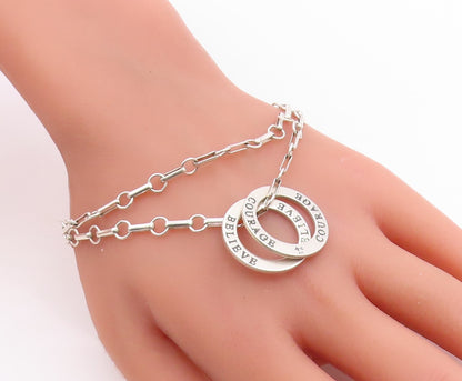 925 Sterling Silver Vintage Bracelet Believe & Courage Interlocking Ring BT12070