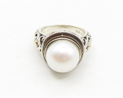 EFFY 925 Silver & 18K GOLD  Pearl Dome Love Heart Cocktail Ring Sz 8  RG17402