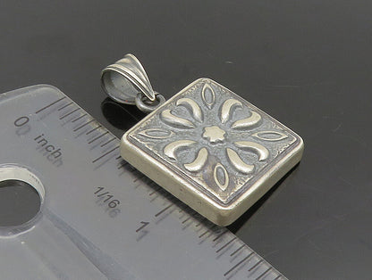ASUR 925 Silver  Vintage Etched Flower Pedals Motif Square Pendant  PT20190