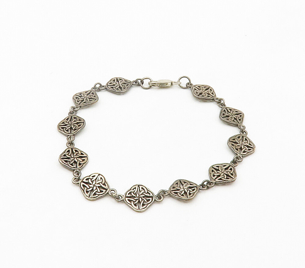PETER STONE 925 Sterling Silver  Vintage Celtic Knot Chain Bracelet  BT6503