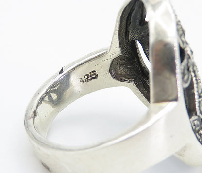 925 Sterling Silver  Marcasite Open Retro Flowers Cocktail Ring Sz 7.5  RG8323