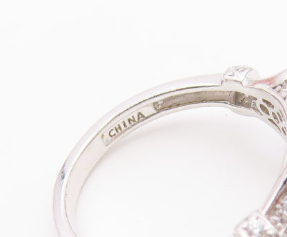925 Sterling Silver Vintage Ring Citrine & CZ Octagon Halo Band  Sz 8  RG36576
