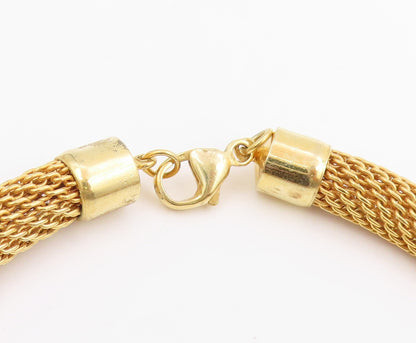 925 Sterling Silver Vintage Necklace Gold Plated Intricate Woven Mesh  NE4817