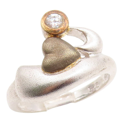 925 Sterling Silver Vintage Ring Topaz Two Tone Love Heart Band  Sz 9  RG35375