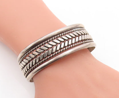 925 Sterling Silver  Vintage Dark Tone Wheat Twist Detail Cuff Bracelet BT2423