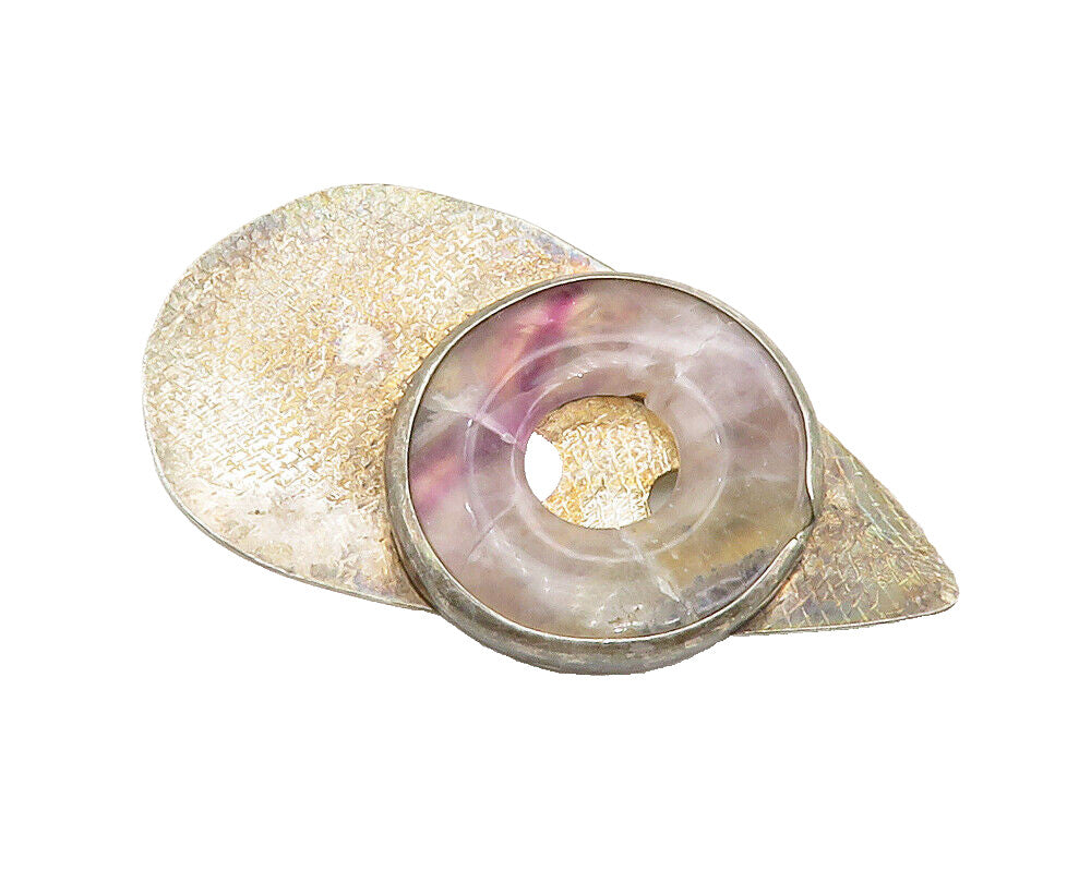 DESIGNER 925 Sterling Silver  Vintage Quartz Etched Pointed Brooch Pin  BP4939