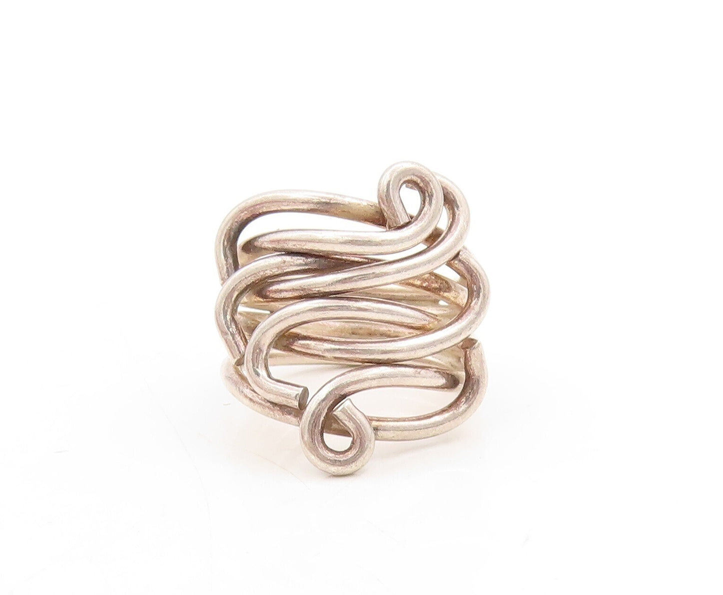 925 Sterling Silver Vintage Ring Brutalist Solid Cutout Swirls  Sz 6.5  RG31298