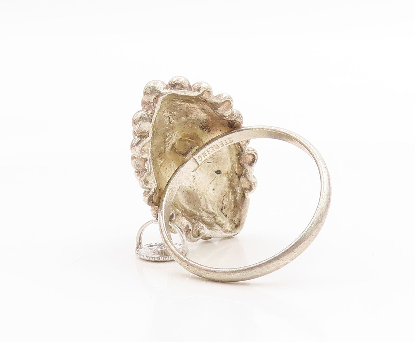 925 Sterling Silver Vintage Ring Marquise Shape Beaded Cluster  Sz 7  RG34152
