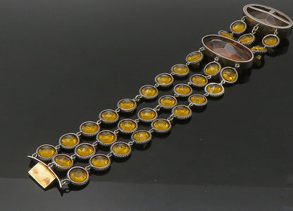 925 Sterling Silver Vintage Citrine Multi Strand Chain Bracelet BT8870