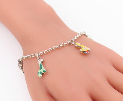 925 Silver  Vintage Lion Giraffe Duck Cow & Elephant Charm Bracelet  BT9333