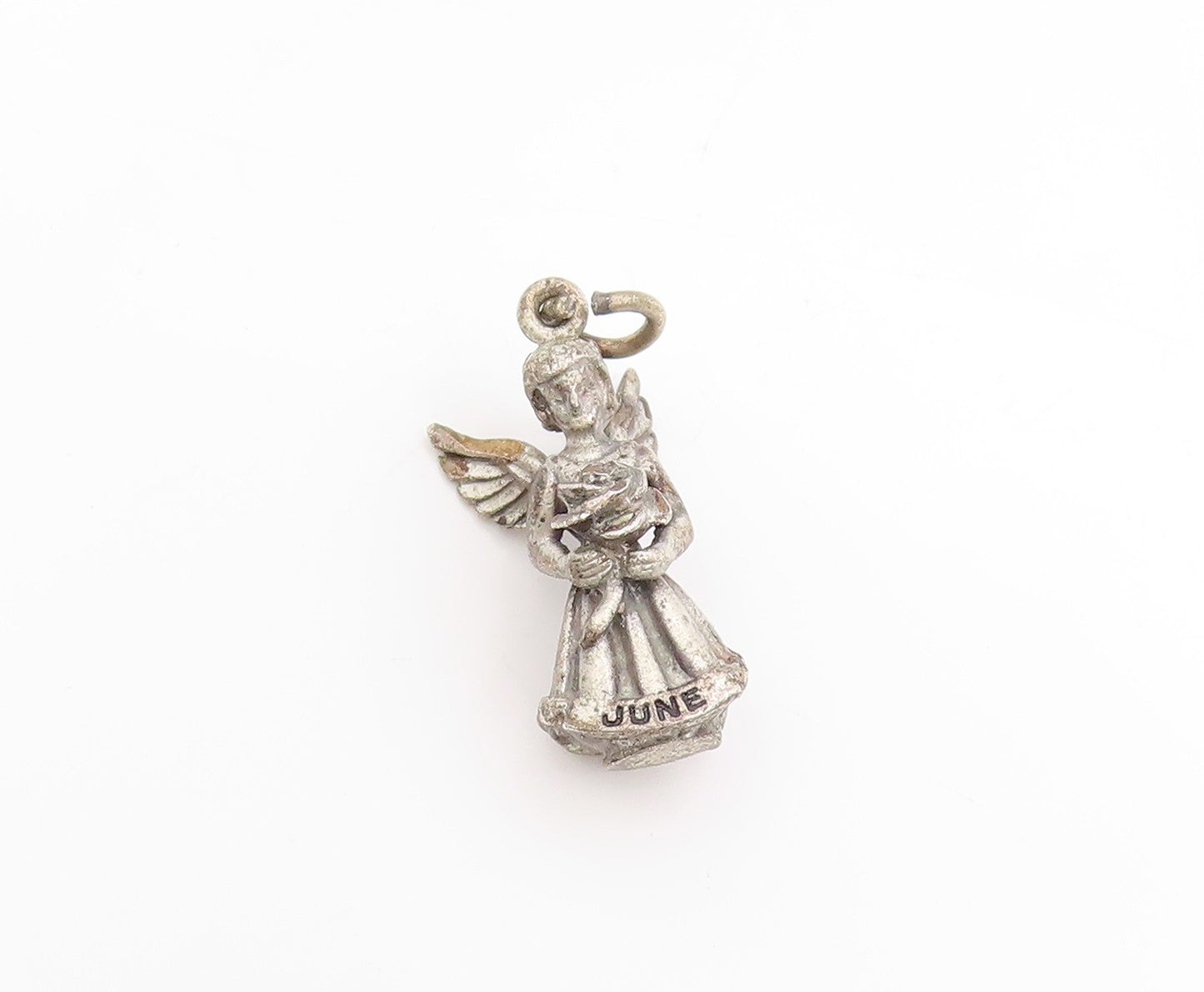 925 Sterling Silver Vintage Pendant Lucky Guardian Angel Of June Charm  PT25025