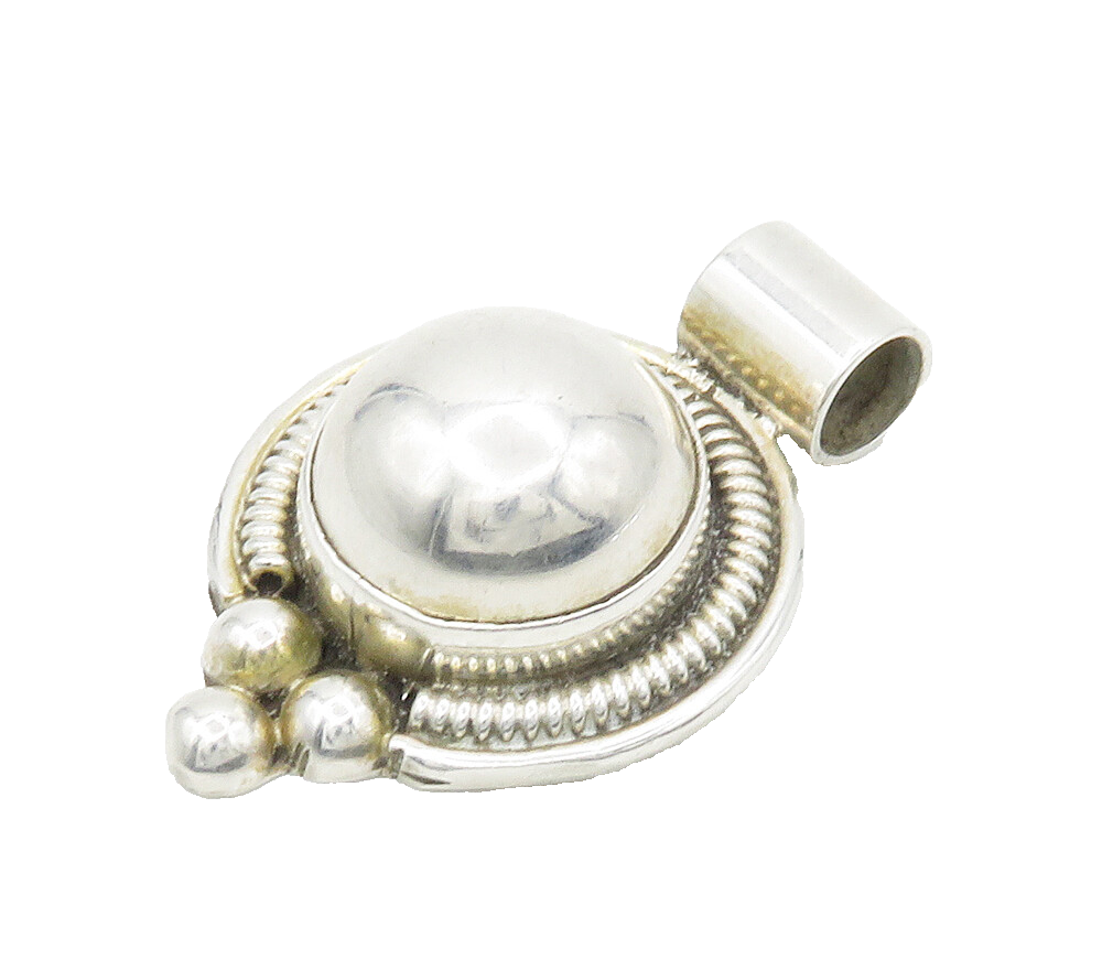 MEXICO 925 Sterling Silver  Vintage Shiny Smooth Dome Bubble Pendant  PT13017