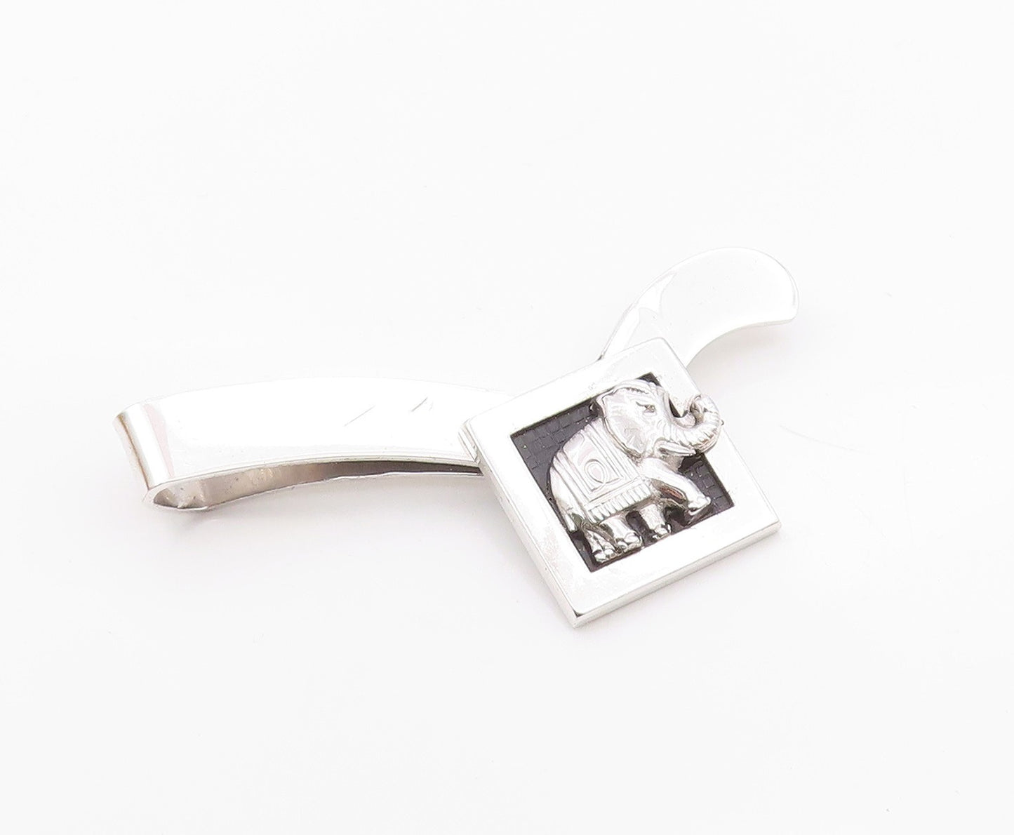 925 Sterling Silver  Vintage Shiny Elephant Motif Smooth Tie Clip  TR1975