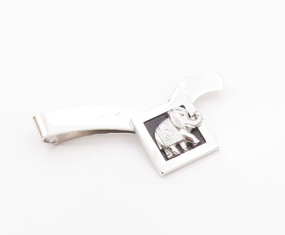 925 Sterling Silver  Vintage Shiny Elephant Motif Smooth Tie Clip  TR1975