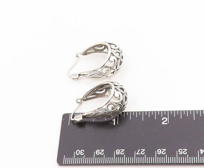 925 Sterling Silver Vintage Earrings Swirly Floral Petal Cut Out Hoops  EG13782