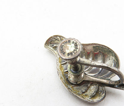 925 Sterling Silver  Vintage Dark Tone Floral Leaf Non Pierce Earrings  EG4732