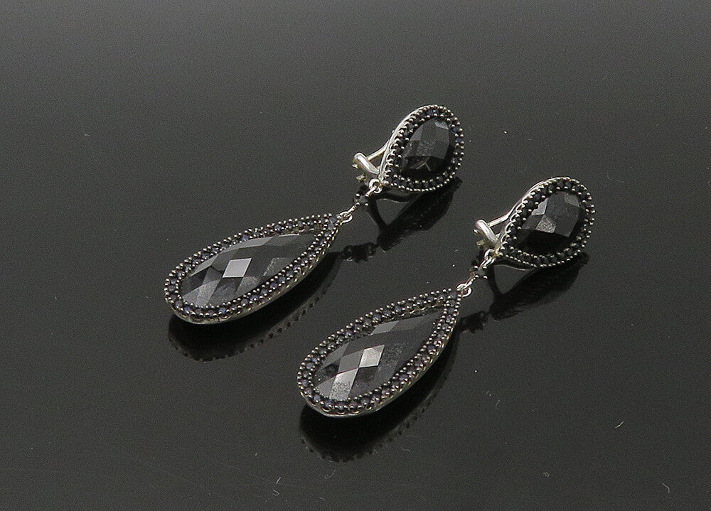 925 Sterling Silver  Vintage Black Spinel Rain Drop Dangle Earrings  EG11058