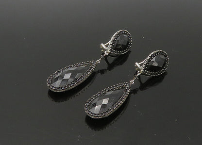 925 Sterling Silver  Vintage Black Spinel Rain Drop Dangle Earrings  EG11058