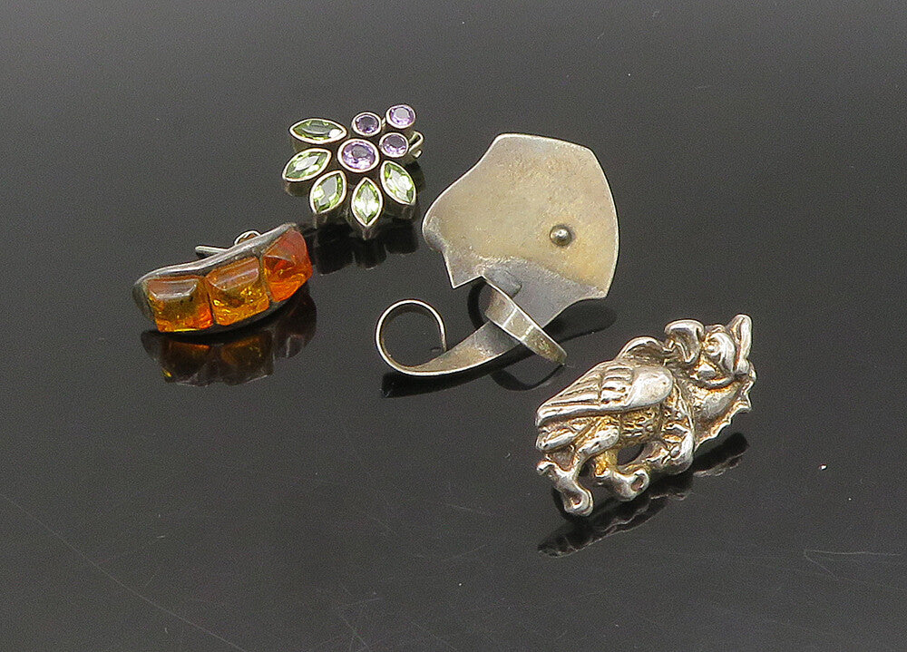 DESIGNER 925 Silver Vintage Amber & Multi Stone Lot Single Earrings EG11384