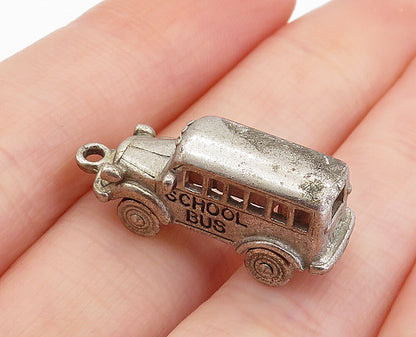 925 Sterling Silver  Vintage Petite Dark Tone School Bus Drop Pendant  PT5630