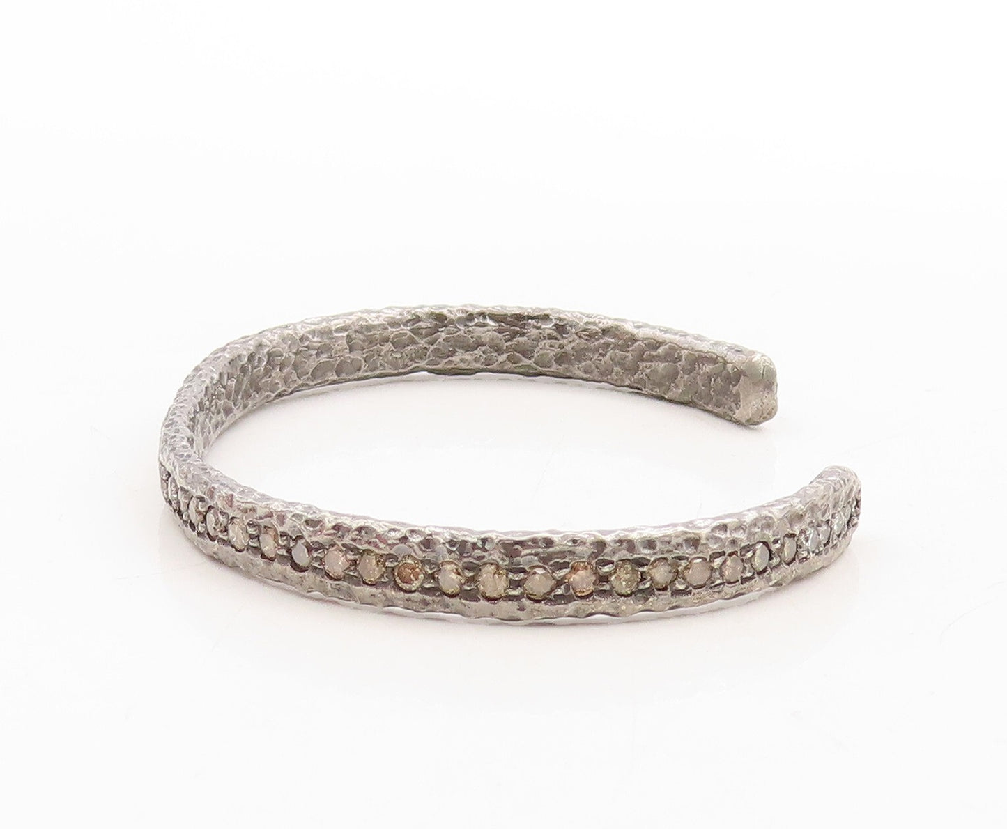 925 Sterling Silver Vintage Bracelet 1CT Champagne Diamonds Brutalist   BT10969