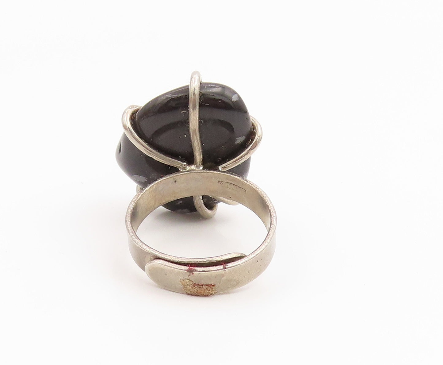 925 Sterling Silver Vintage Ring Modernist Black Agate Solid Band  Sz 7  RG35469