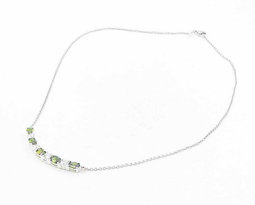 925 Sterling Silver Sparkling Cubic Zirconia & Peridot Chain Necklace NE1532