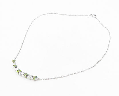 925 Sterling Silver Sparkling Cubic Zirconia & Peridot Chain Necklace NE1532